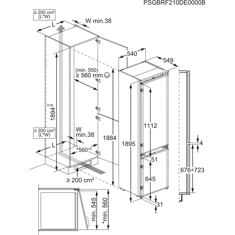 AEG NSC8M191DS Frost Free Integrated Fridge Freezer, Sliding Hinge, 70/30, D Rated