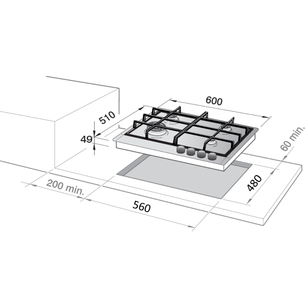 DeLonghi NSL 460 X 60cm 4 Burner Gas Hob