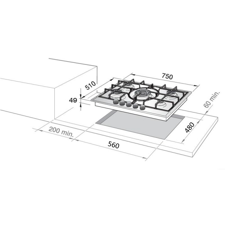 DeLonghi NSL 575 X 75cm 5 Burner Gas Hob