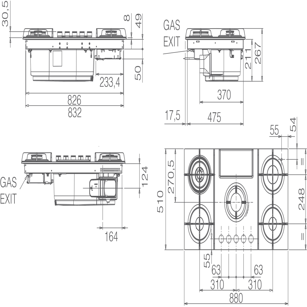 Elica NT-FLAME-EVO-BL NikolaTesla Flame 88cm Gas Vented Hob, Black, A++ Rated