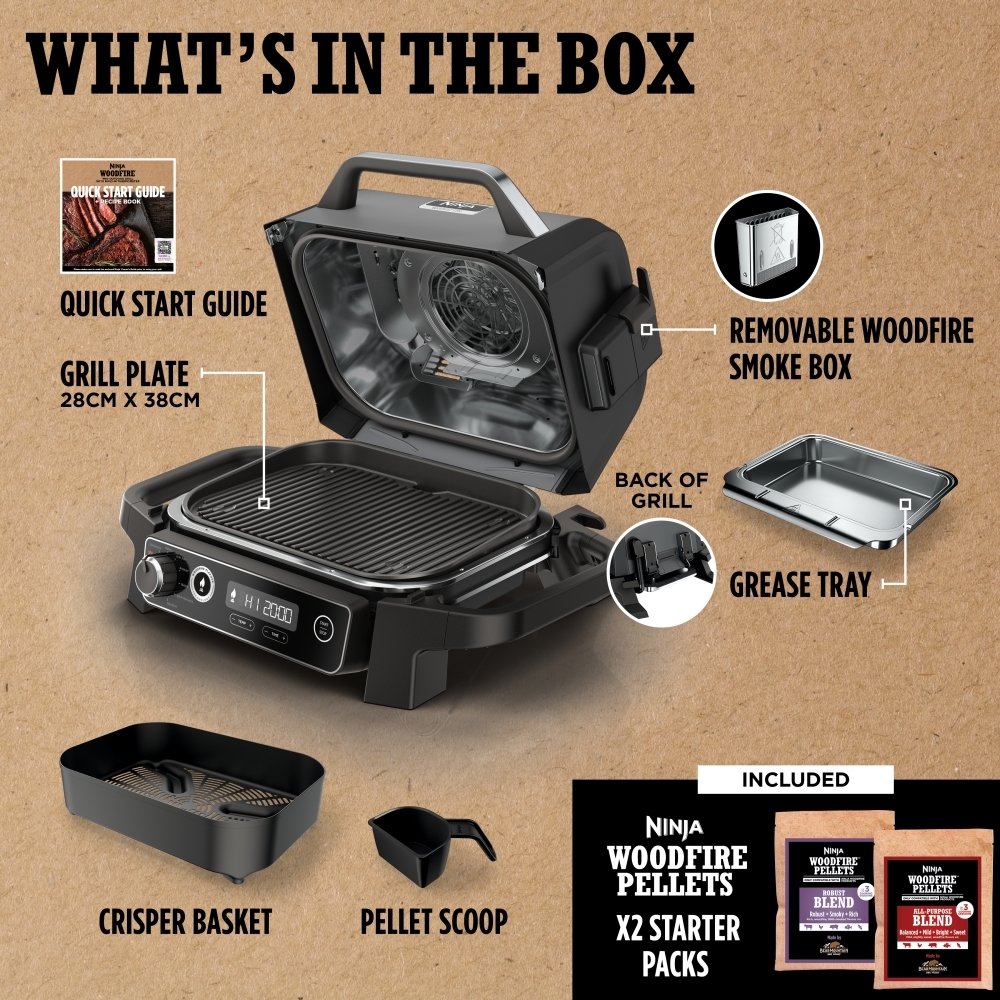 Ninja OG701UK Woodfire Electric BBQ Grill & Smoker, Grey