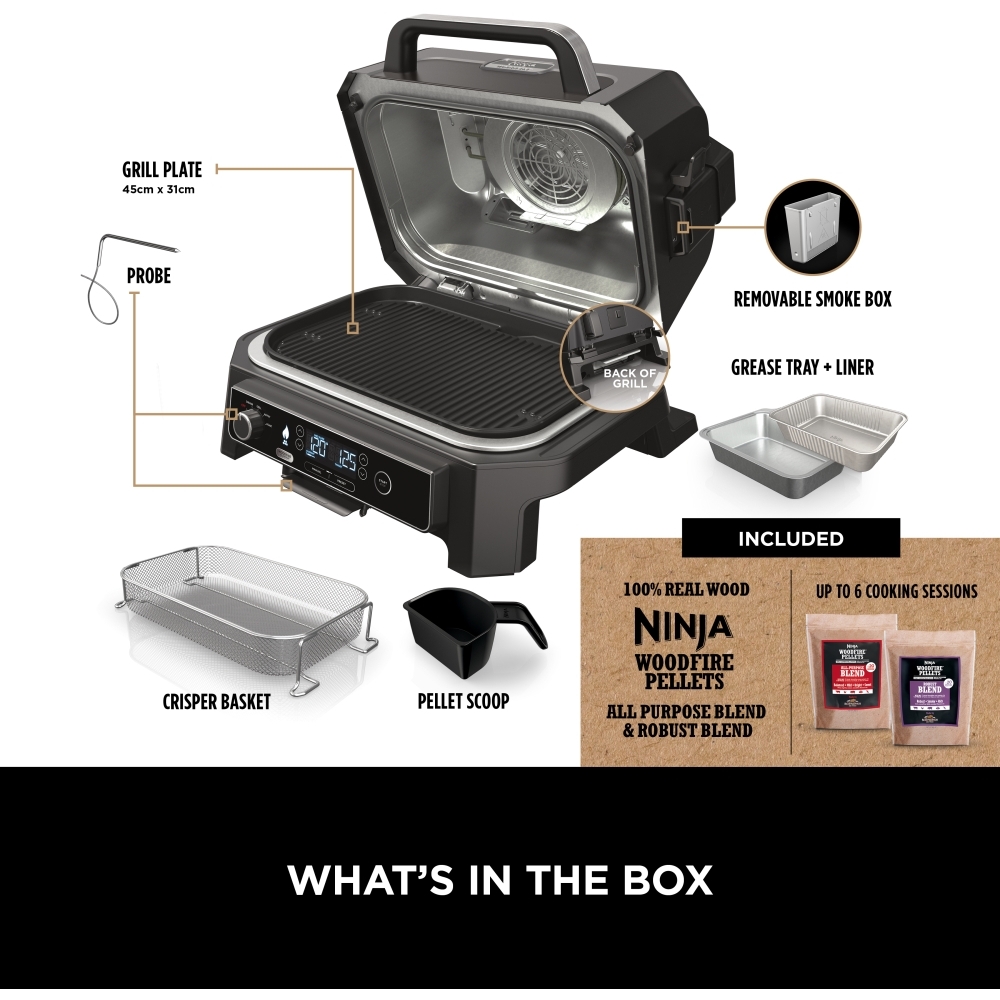 Ninja OG850UK Woodfire Pro XL Electric BBQ Grill & Smoker, Black