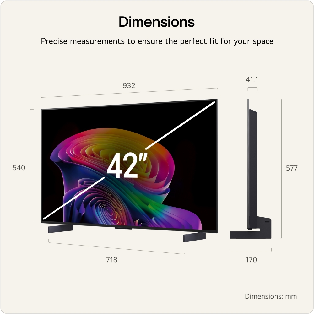 LG OLED42C65LA.AEK 42" OLED evo Smart Television, 4K Ultra HD, in bright and dark rooms, G Rated