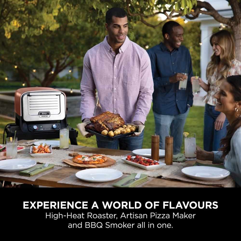 Ninja OO101UK Woodfire Electric Outdoor Oven, Artisan Pizza Maker and BBQ Smoker, Copper
