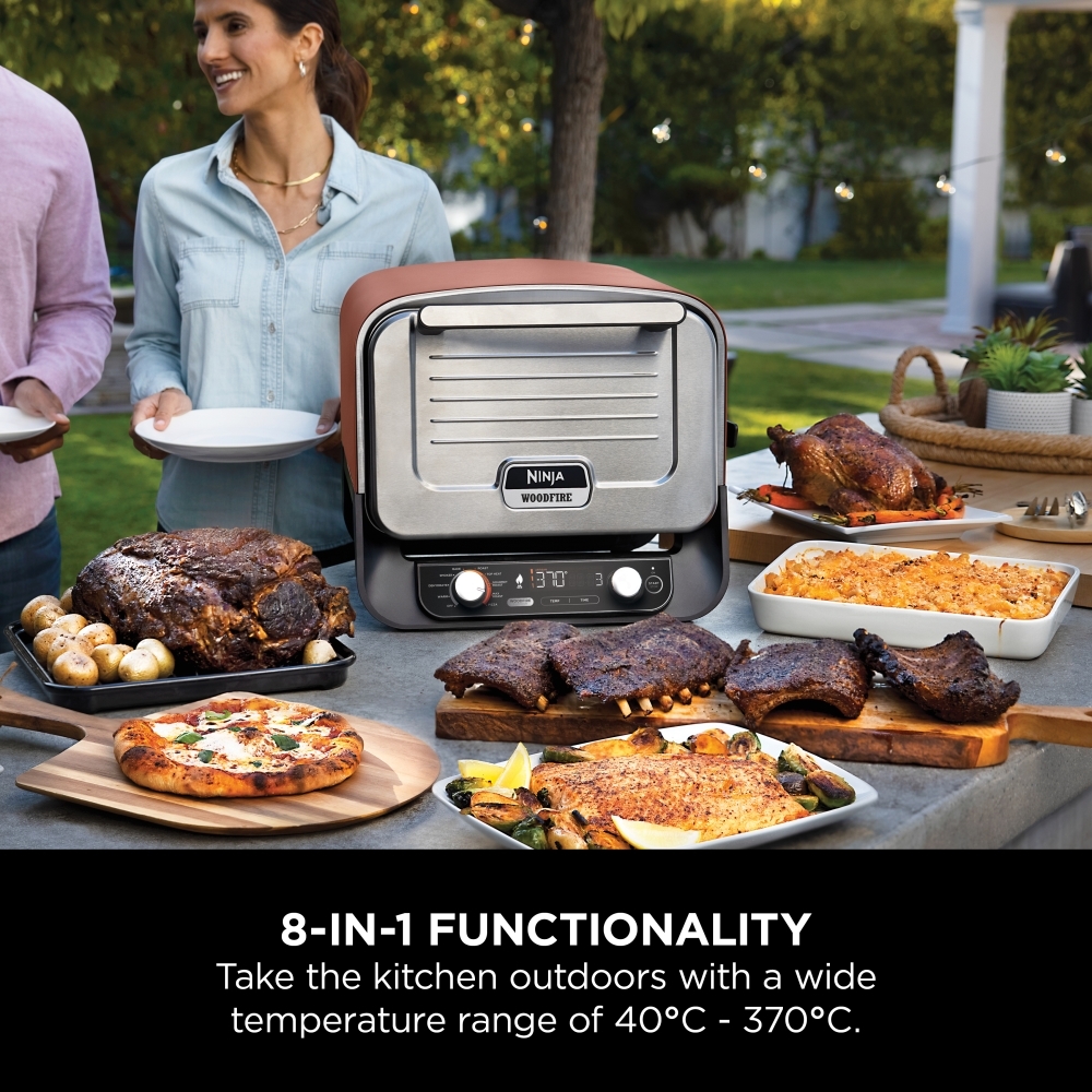 Ninja OO101UK Woodfire Electric Outdoor Oven, Artisan Pizza Maker and BBQ Smoker, Copper