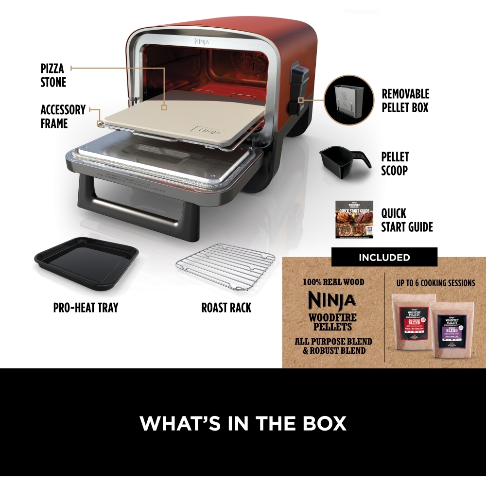 Ninja OO101UK Woodfire Electric Outdoor Oven, Artisan Pizza Maker and BBQ Smoker, Copper