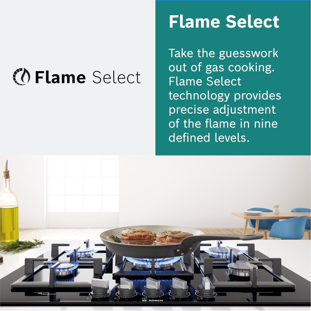 Bosch PCP6A5B90 Series 6 58cm 4 Burner Gas Hob, Stainless Steel Marks