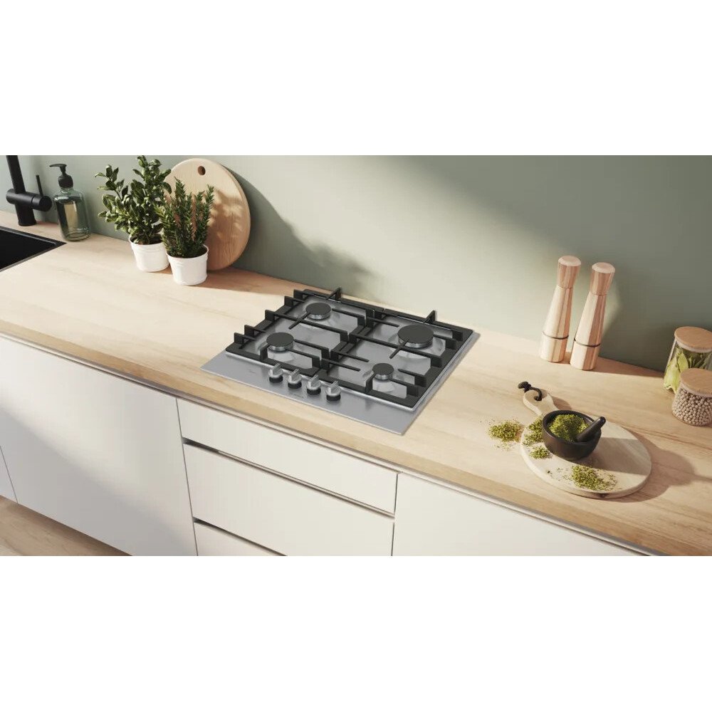 Bosch PCP6A5I90 Series 6 58cm 4 Burner Gas Hob, Stainless Steel