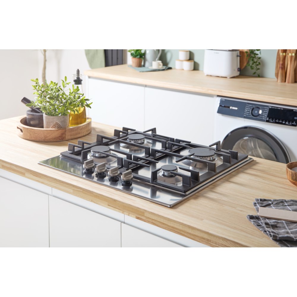 Bosch PCP6A5I90 Series 6 58cm 4 Burner Gas Hob, Stainless Steel