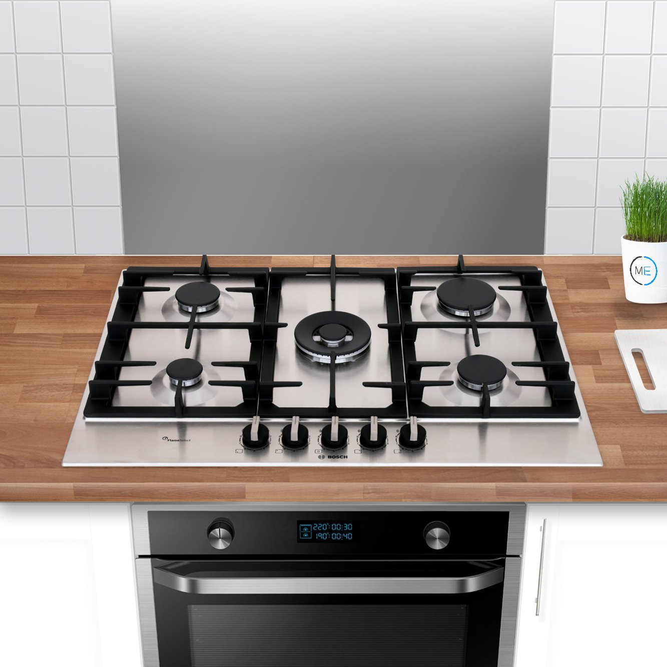 Bosch PCQ7A5B90 Series 6 5 Burner Gas Hob, Stainless Steel