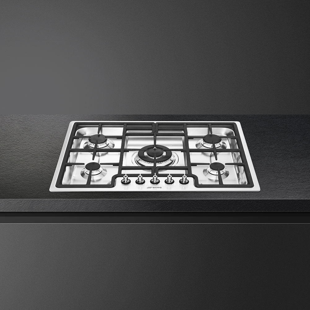 Smeg PGF75-4 Classic 72cm 5 Burner Gas Hob, Stainless Steel