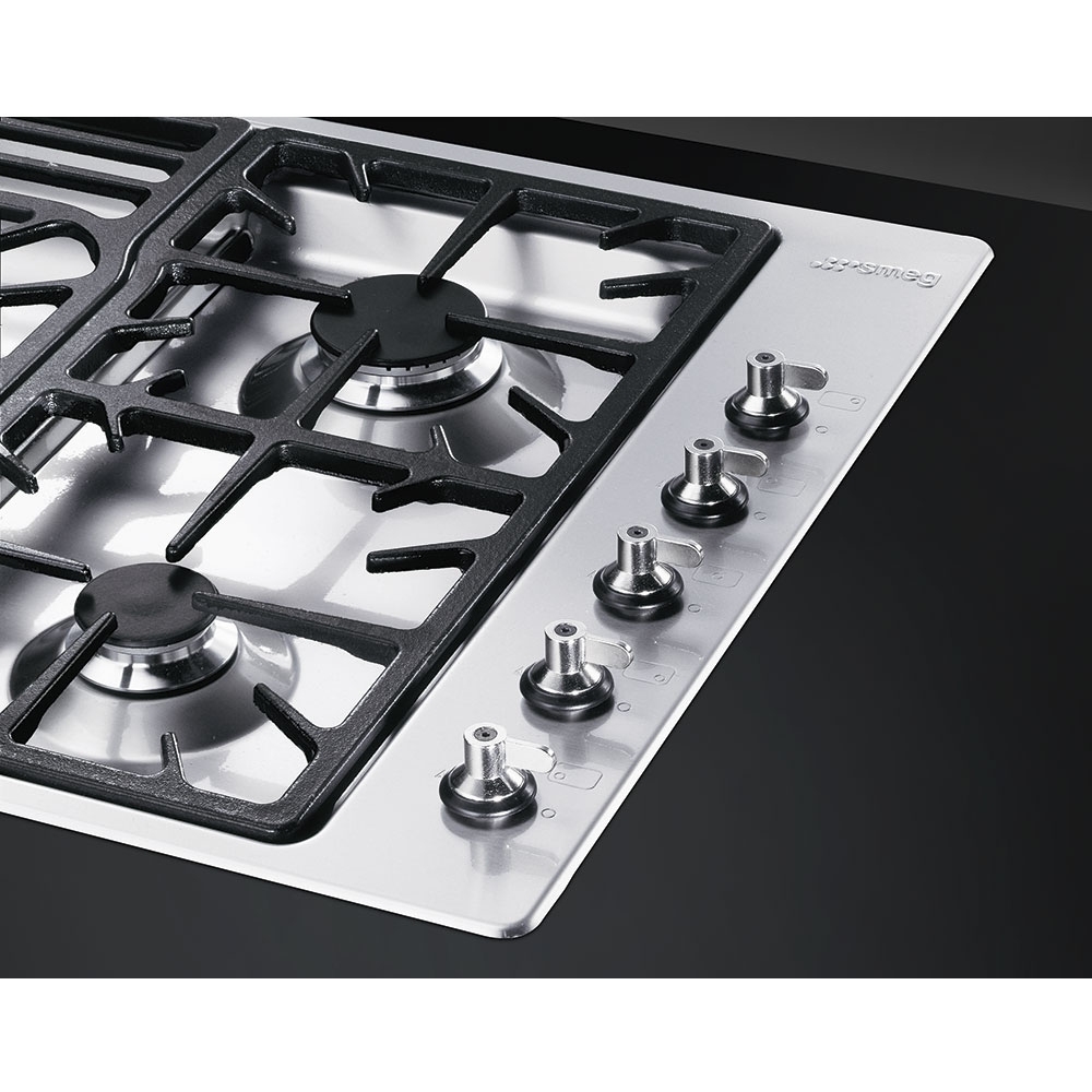 Smeg PGF95-4 Classic 86cm 5 Burner Gas Hob, Stainless Steel