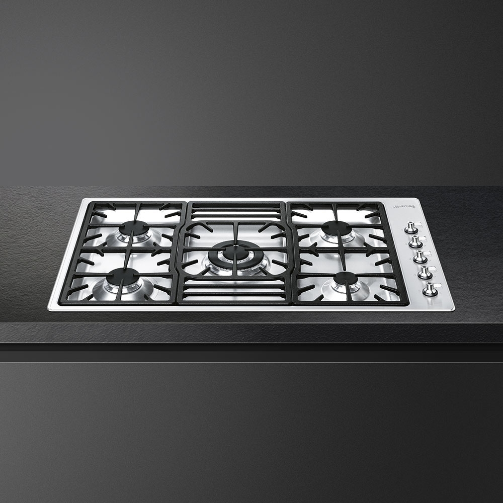 Smeg PGF95-4 Classic 86cm 5 Burner Gas Hob, Stainless Steel