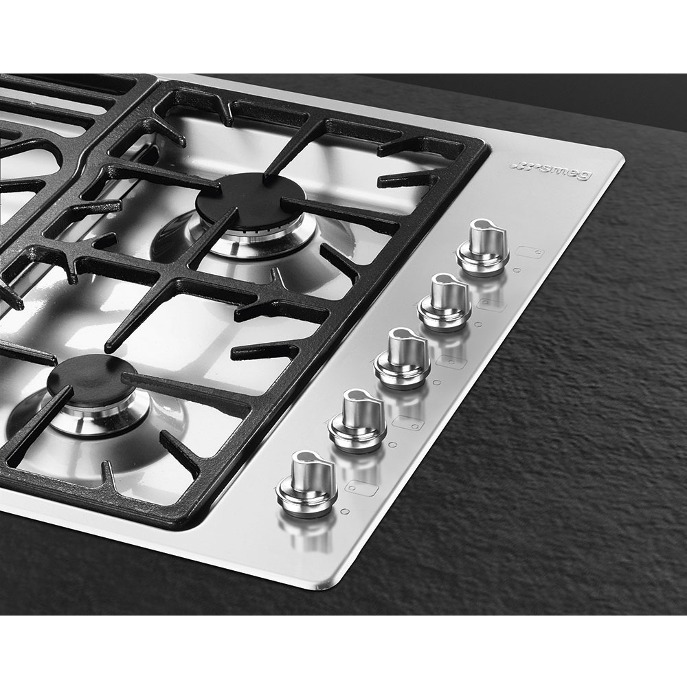 Smeg PGF95-4 Classic 86cm 5 Burner Gas Hob, Stainless Steel