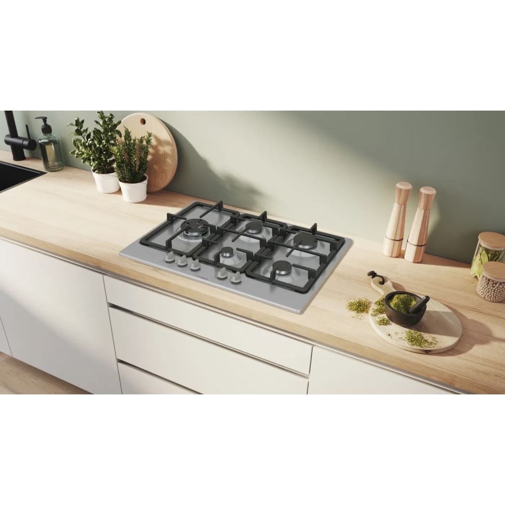 Bosch PGM7B5K90 Series 4 75cm 5 Burner Gas Hob, Stainless Steel
