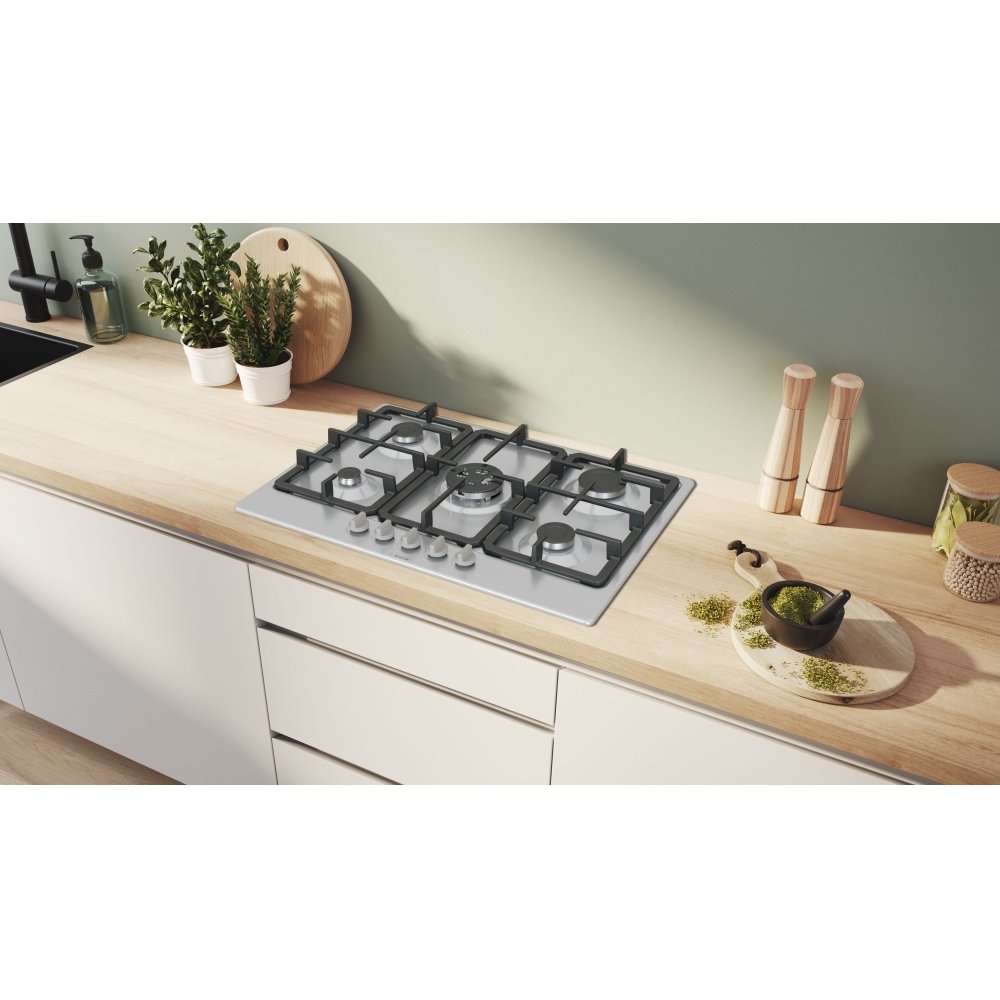 Bosch PGQ7B5K90 Series 4 5 Burner Gas Hob, Stainless Steel