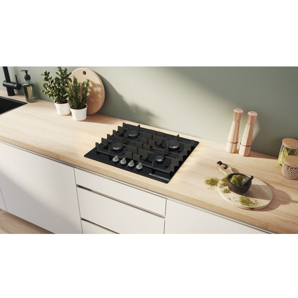 Bosch PNP6B6K40 Series 4 4 Burner Gas Hob, Black