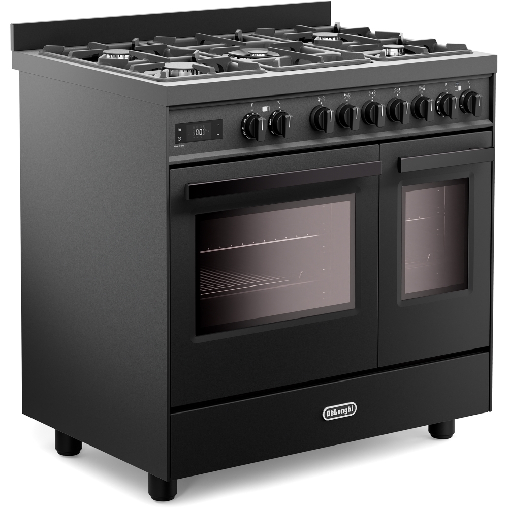 DeLonghi PRO 965T MAA 90cm Dual Fuel Range Cooker, Black, A Rated