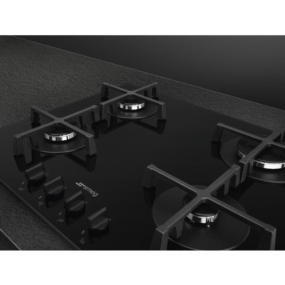 Smeg PV264B 60cm 4 Burner Gas Hob, Black on Glass Marks Electrical