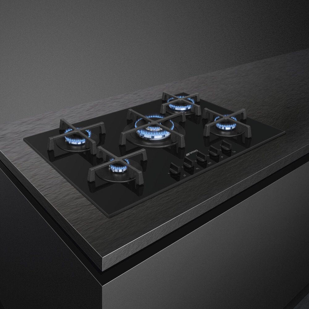 Smeg PV275B 5 Burner Gas Hob, Black on Glass Marks Electrical