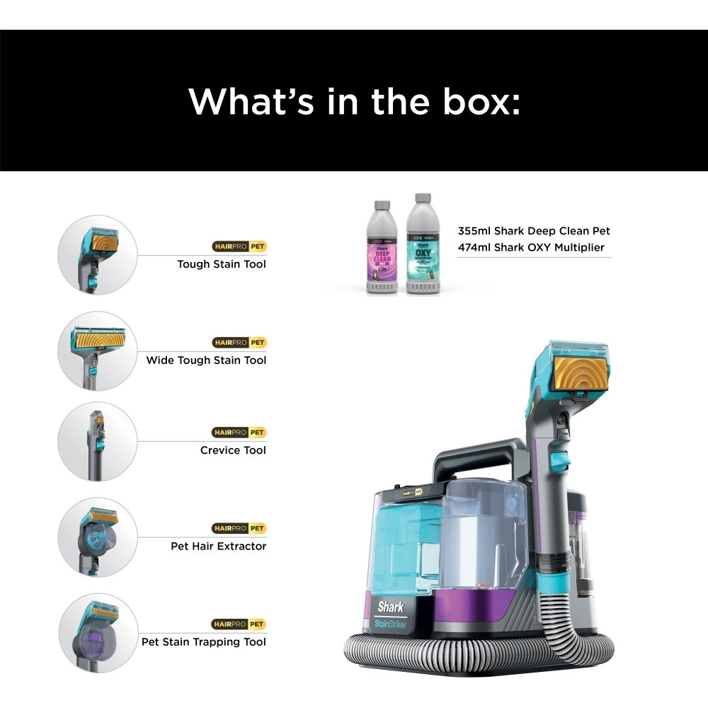 Shark PX250UKT StainStriker HairPro Pet Stain & Spot Cleaner, Silver
