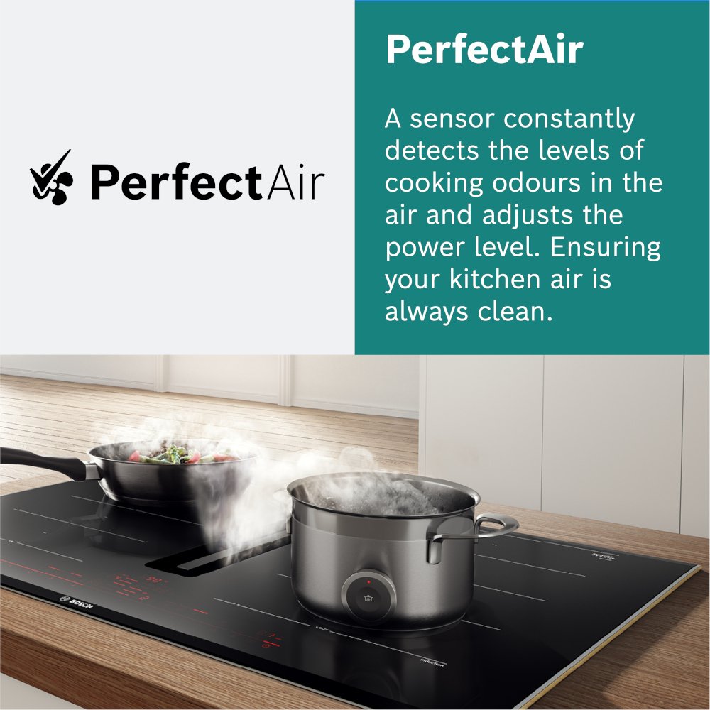 Bosch PXX875D67E Serie 8 82cm Induction Hob with Extractor, Black, B Rated