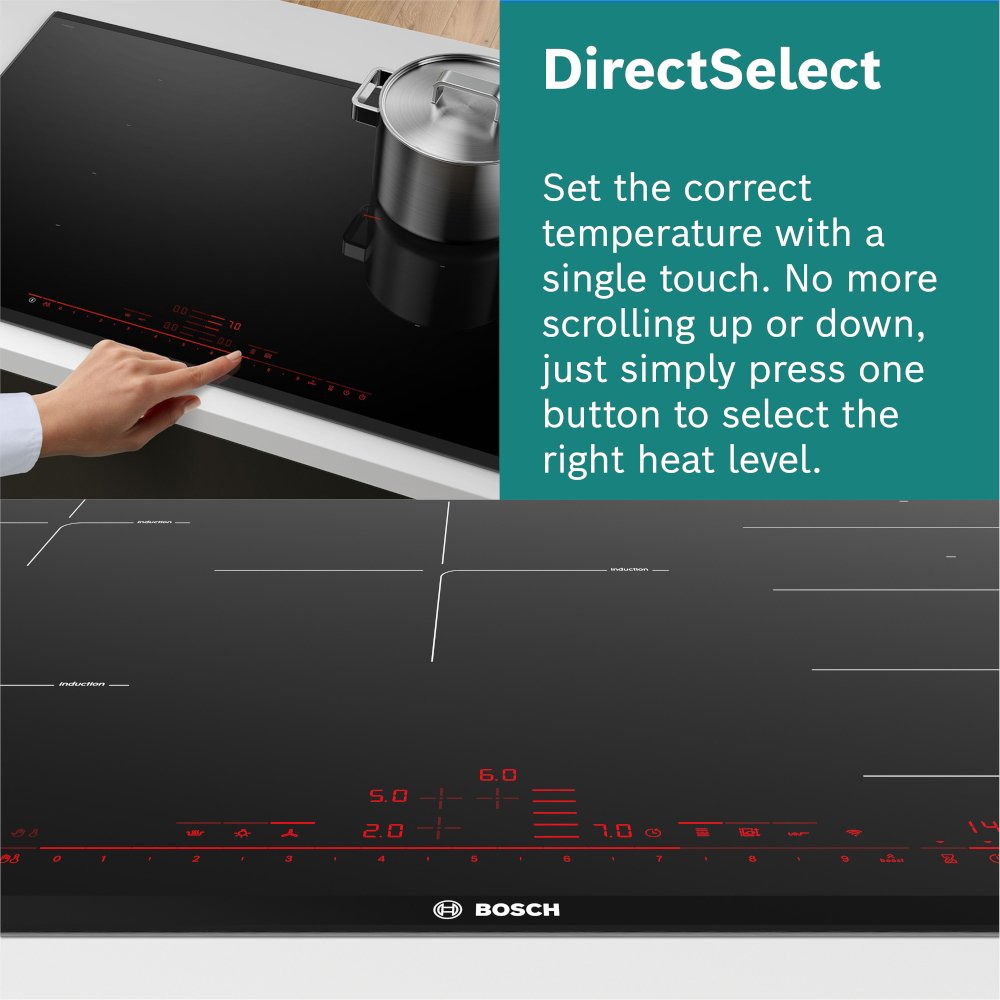 Bosch PXX875D67E Serie 8 82cm Induction Hob with Extractor, Black, B Rated