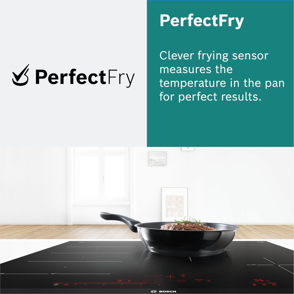 Bosch PXX875D67E Serie 8 82cm Induction Hob with Extractor, Black, B Rated