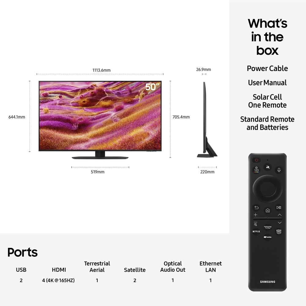 Samsung QE50QN90FATXXU 50" Neo QLED Smart Television, 4K Ultra HD, Black, F Rated