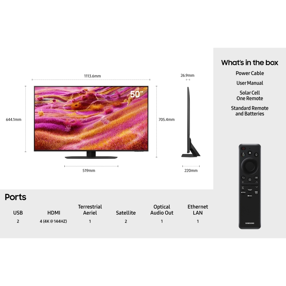 Samsung QE50QN93FATXXU 50" QLED Smart Television, 4K Ultra HD, Black, F Rated