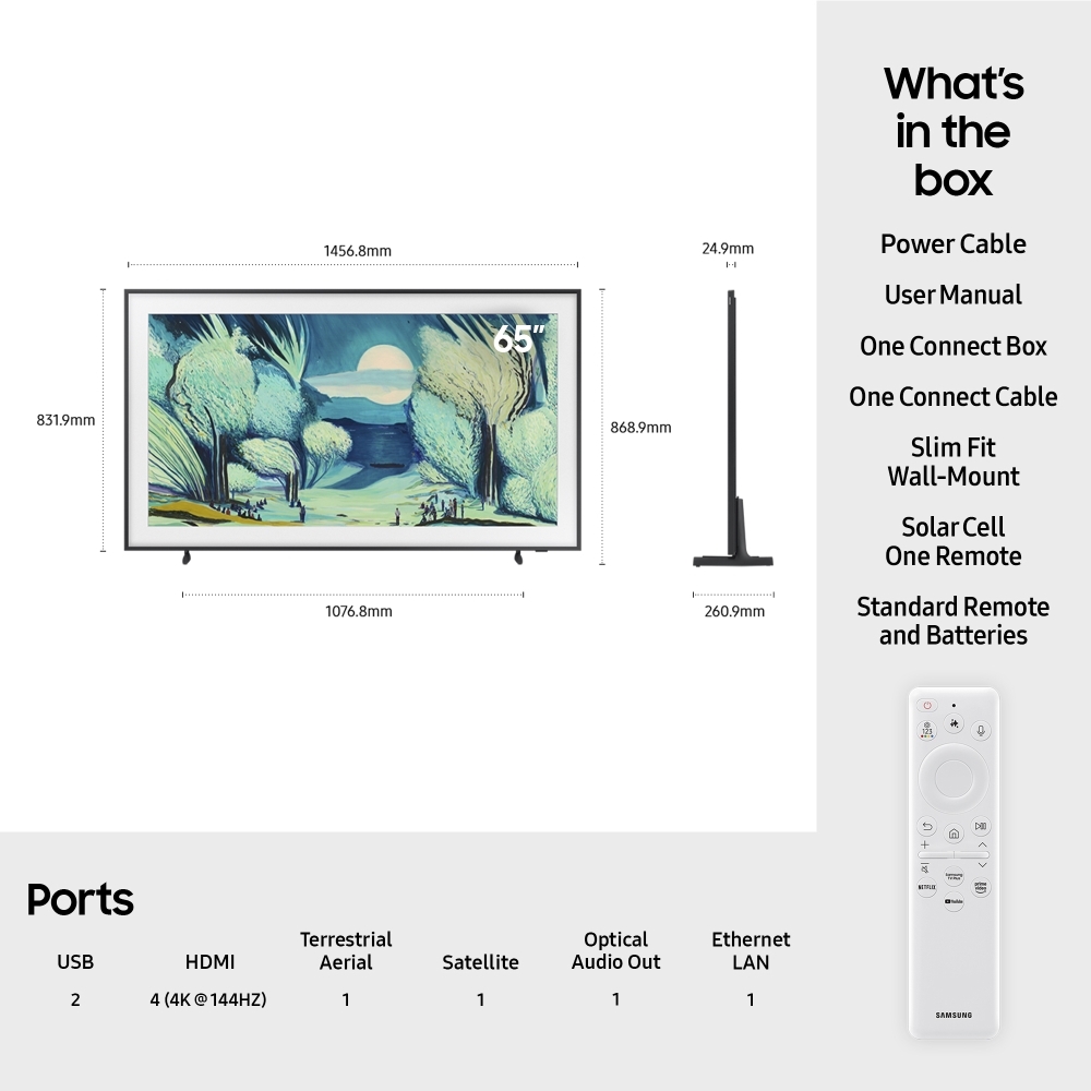 Samsung QE65LS03FAUXXU 65" QLED Smart Television, 4K Ultra HD, Black, G Rated