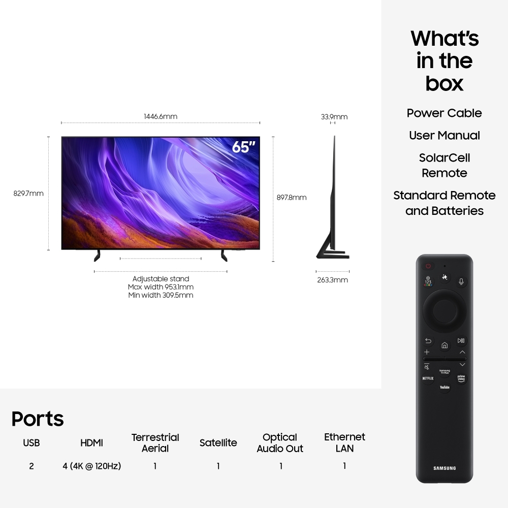 Samsung QE65S85HAEXXU 65" OLED Smart Television, 4K Ultra HD, Black, F Rated