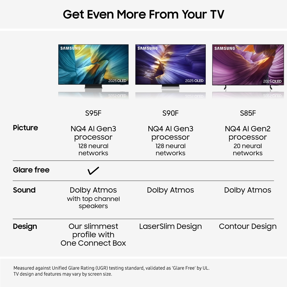 Samsung QE65S95FATXXU 65" OLED Smart Television, 4K Ultra HD, Black, F Rated