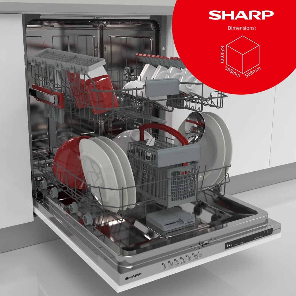 Sharp QW-NI15I49D3X-EN Fully Integrated Dishwasher, 13 Place Settings, D Rated