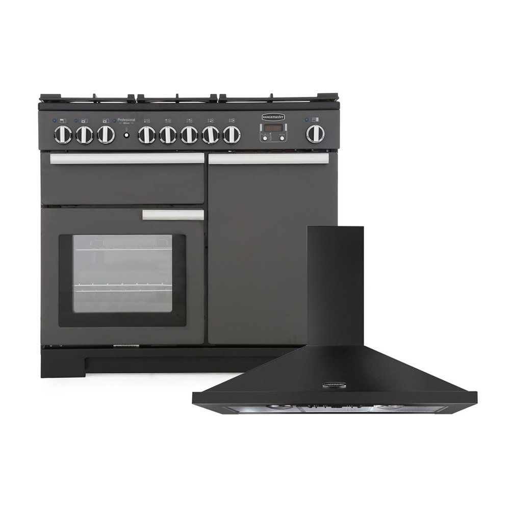 Rangemaster Professional Deluxe Dual Fuel Range Cooker & Hood Pack, A Rated