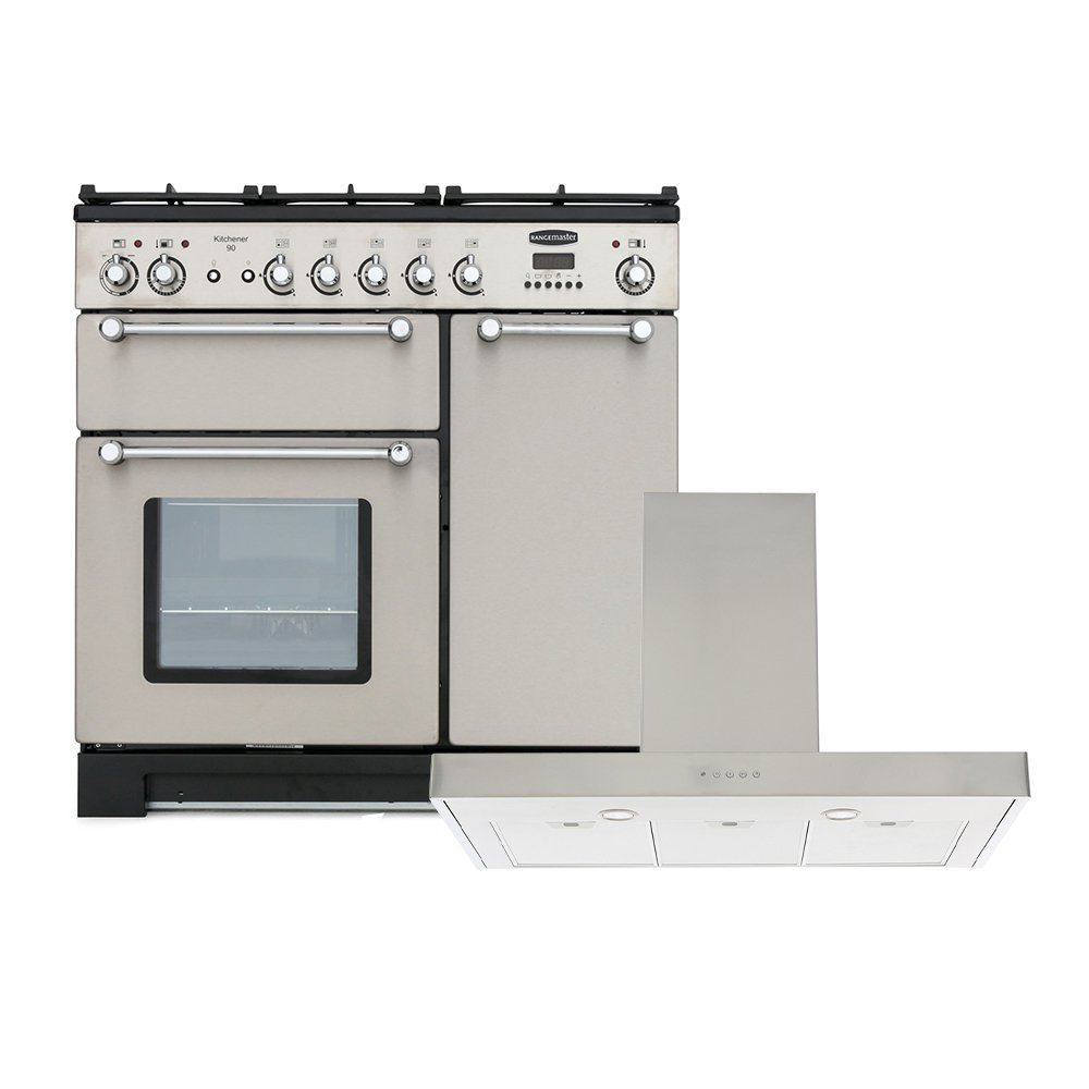 Rangemaster Kitchener Dual Fuel Range Cooker & Hood Pack, A Rated