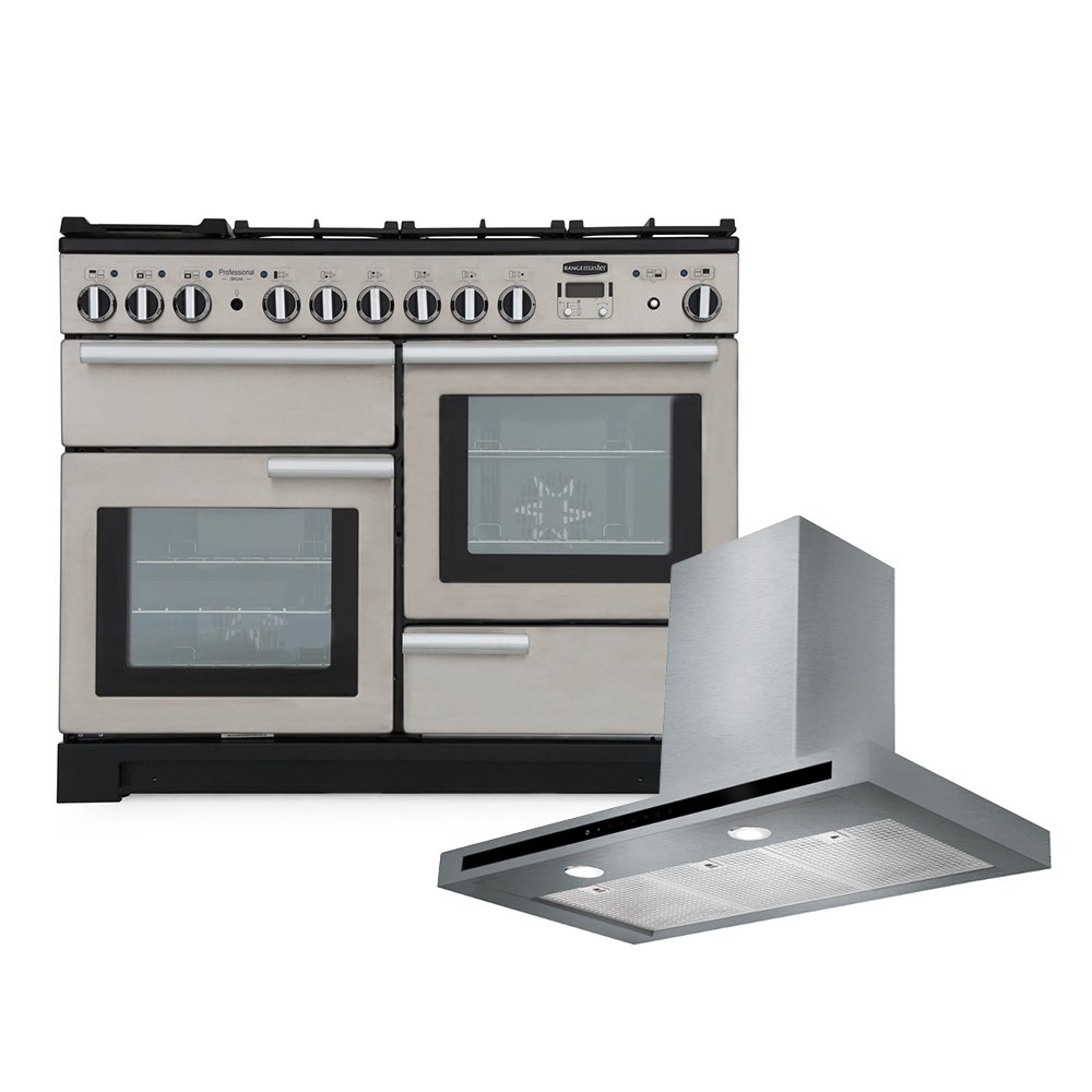 Rangemaster Professional Deluxe Dual Fuel Range Cooker & Hood Pack, A Rated