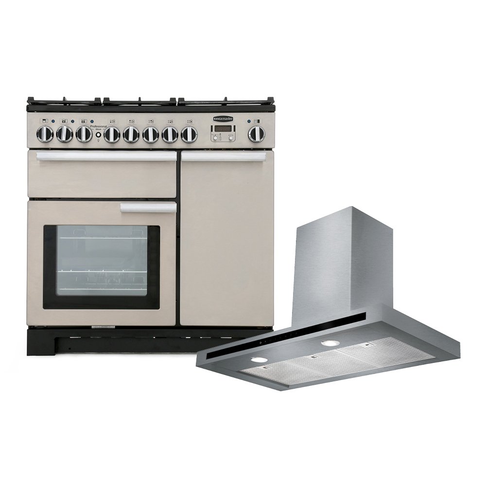 Rangemaster Professional Deluxe Dual Fuel Range Cooker & Hood Pack, A Rated