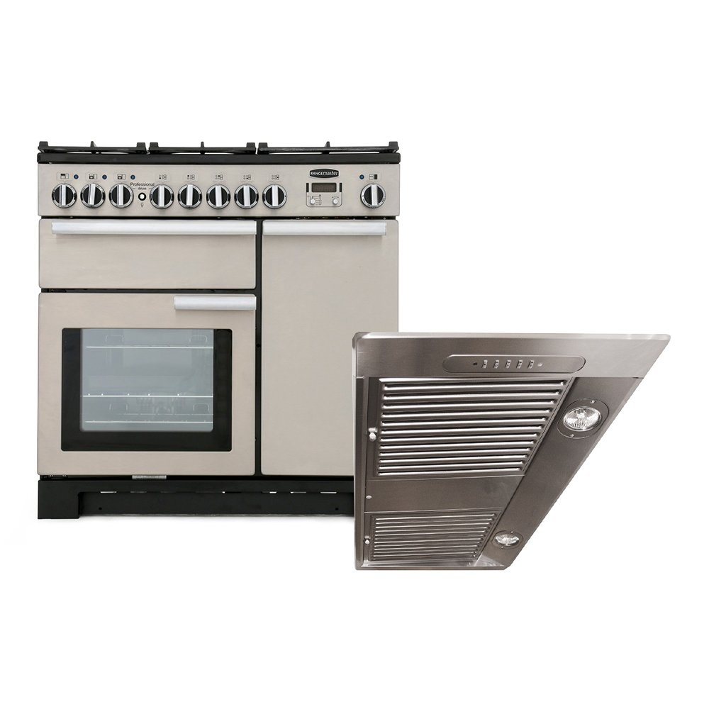 Rangemaster Professional Deluxe Dual Fuel Range Cooker & Hood Pack, A Rated