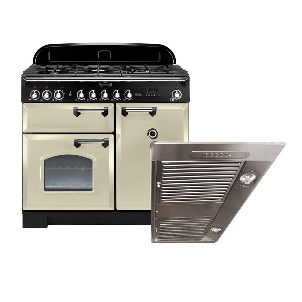 Rangemaster Classic Deluxe Dual Fuel Range Cooker & Hood Pack, A Rated