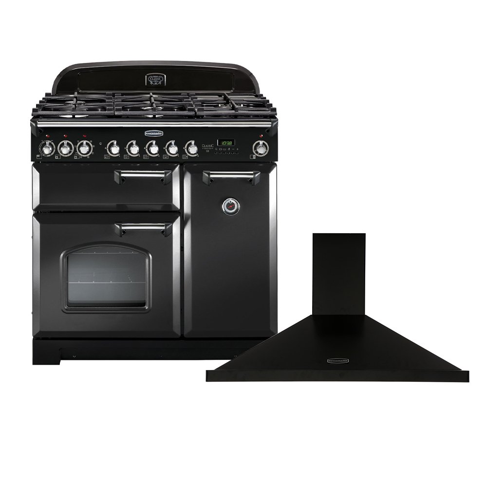 Rangemaster Classic Deluxe Dual Fuel Range Cooker & Hood Pack, A Rated