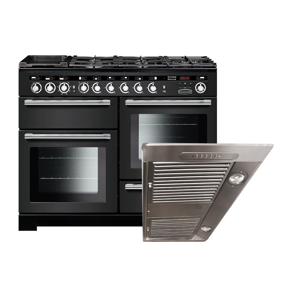 Rangemaster Encore Deluxe Dual Fuel Range Cooker & Hood Pack, A Rated