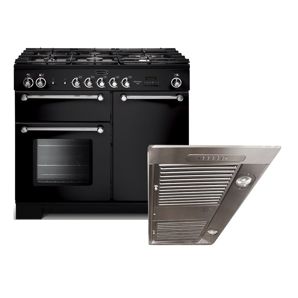 Rangemaster Kitchener Dual Fuel Range Cooker & Hood Pack, A Rated