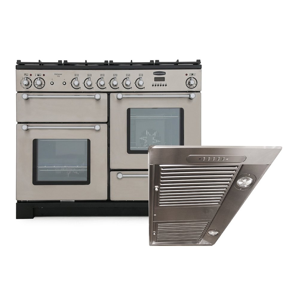 Rangemaster Kitchener Dual Fuel Range Cooker & Hood Pack, B Rated