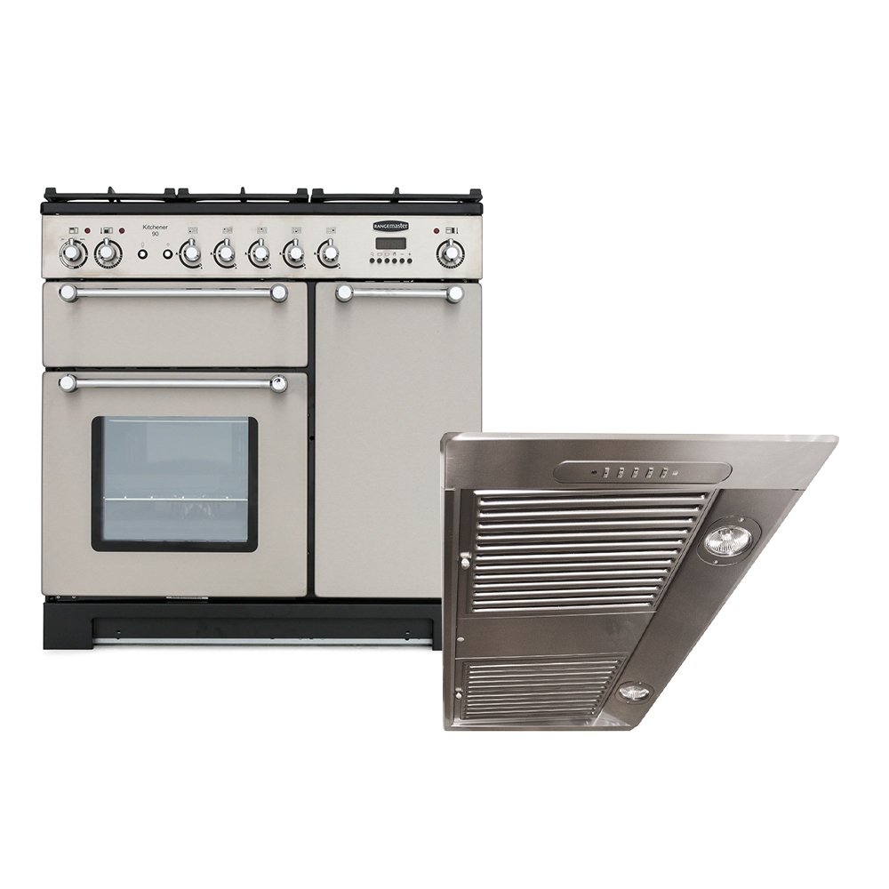 Rangemaster Kitchener Dual Fuel Range Cooker & Hood Pack, A Rated