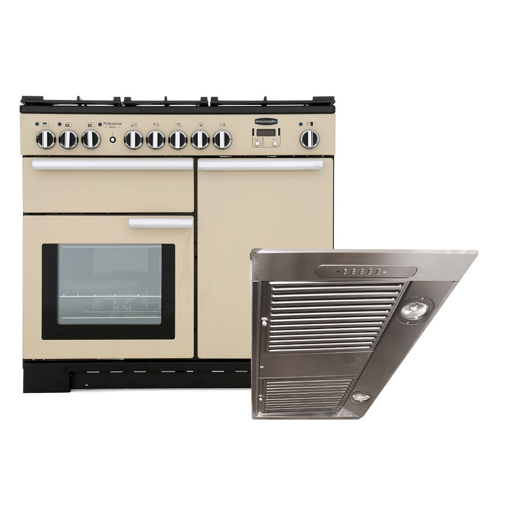 Rangemaster Professional Deluxe Dual Fuel Range Cooker & Hood Pack, A Rated