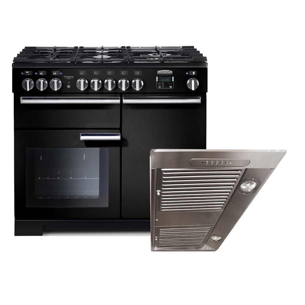 Rangemaster Professional Deluxe Dual Fuel Range Cooker & Hood Pack, A Rated