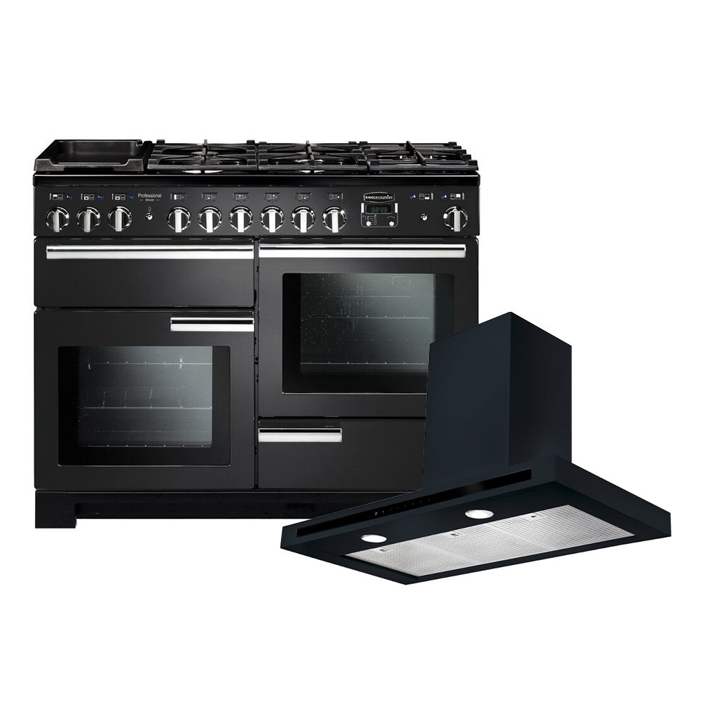 Rangemaster Professional Deluxe Dual Fuel Range Cooker & Hood Pack, A Rated
