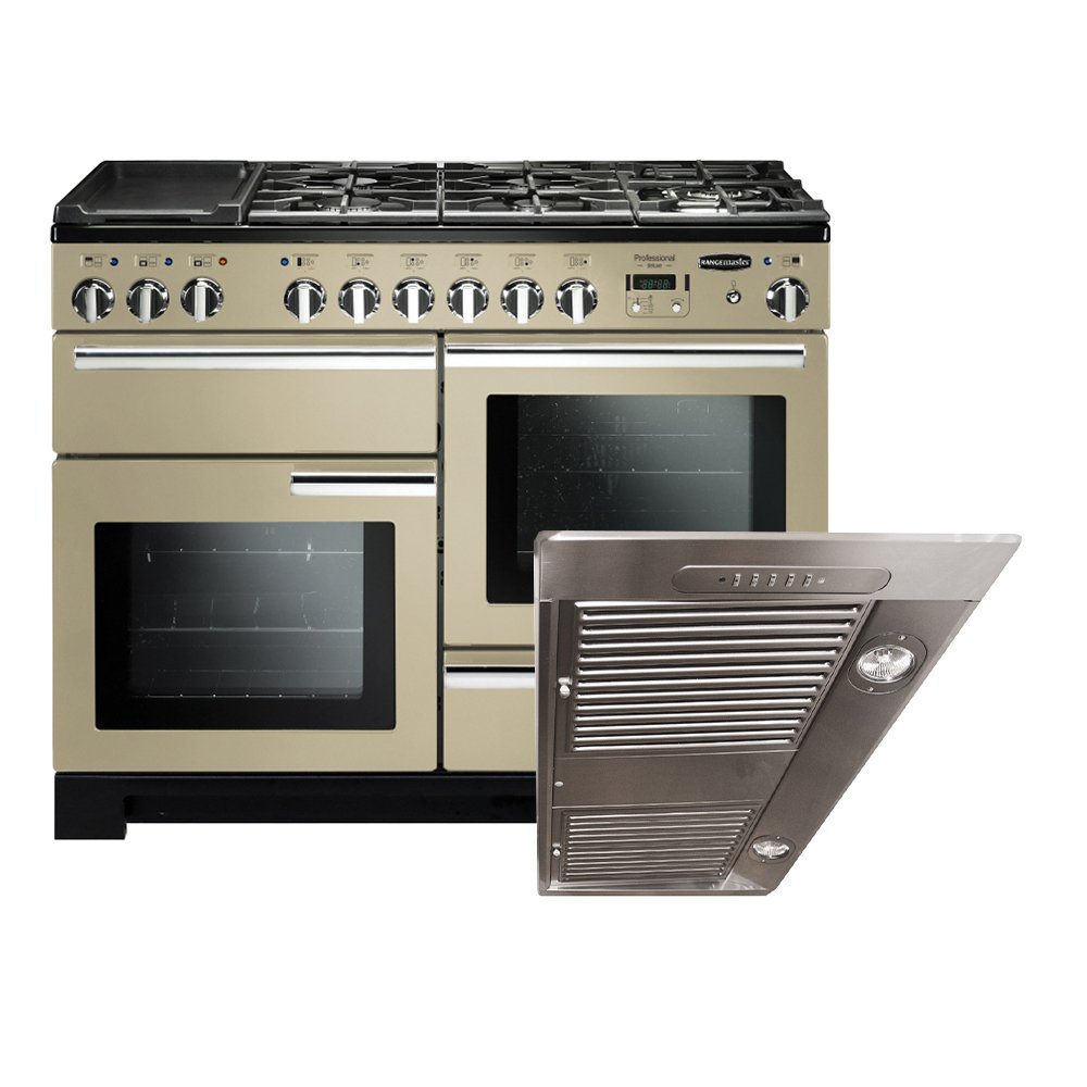 Rangemaster Professional Deluxe Dual Fuel Range Cooker & Hood Pack, A Rated