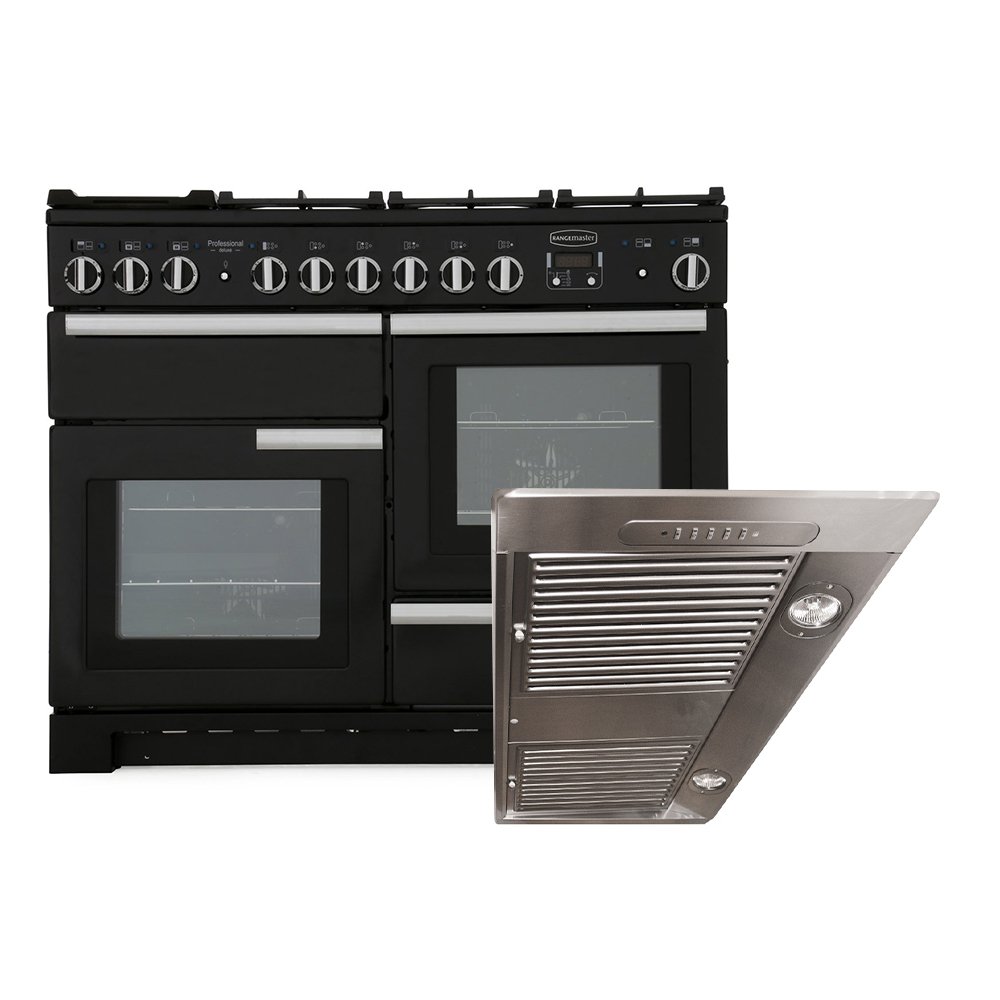 Rangemaster Professional Deluxe Dual Fuel Range Cooker & Hood Pack, A Rated